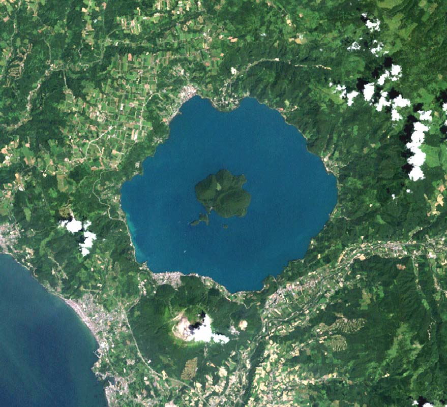 Landsat satellite image of the Lake Toya caldera, with Mount Usu to the south