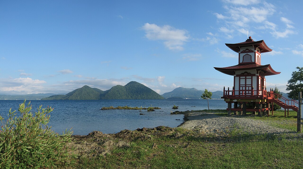 A lakeside shrine torii at Lake Toya