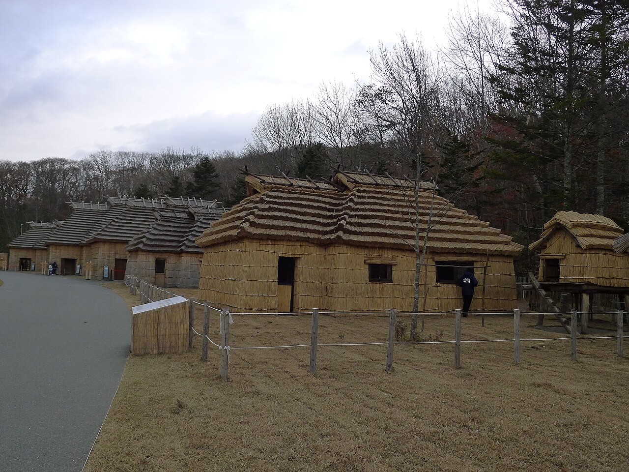 A traditional Ainu kotan (village) by the lake at Upopoy